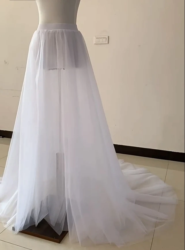 White Detachable Tulle Petticoat Skirt Black Elastic Waist Bridal Overlay Wedding Skirt Long Tulle Over Maxi Party Skirt Train - Image 3