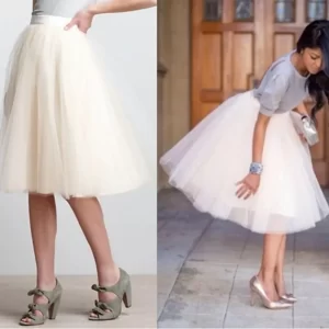 kf-S3ab73a7a87c144149fc899675f4ed3a9P Women's Knee-Length Princess Fluffy Retro Vintage Crinoline Petticoat jupon Short Underskirt Tulle Tutu Skirt for Prom Party