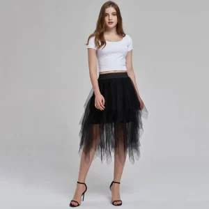 kf-S55685d8880574bf482e5e04004221288G 2023 Summer High Waist Thin Super Fairy Bud Irregular Mesh Skirt Woman High Low Asymmetrical Elastic Waist Mesh Tutu Skirts