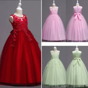 kf-S98dec9c14d5c4383939bea73d715a6e6V Beautiful Long Flower Girl Dress For Girls Elegant Burgundy Pink Green White Kids Wedding Party Gowns Long Communion Dresses