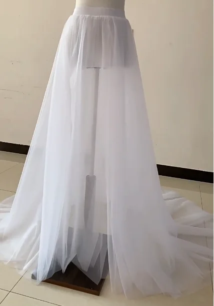 White Detachable Tulle Petticoat Skirt Black Elastic Waist Bridal Overlay Wedding Skirt Long Tulle Over Maxi Party Skirt Train - Image 4